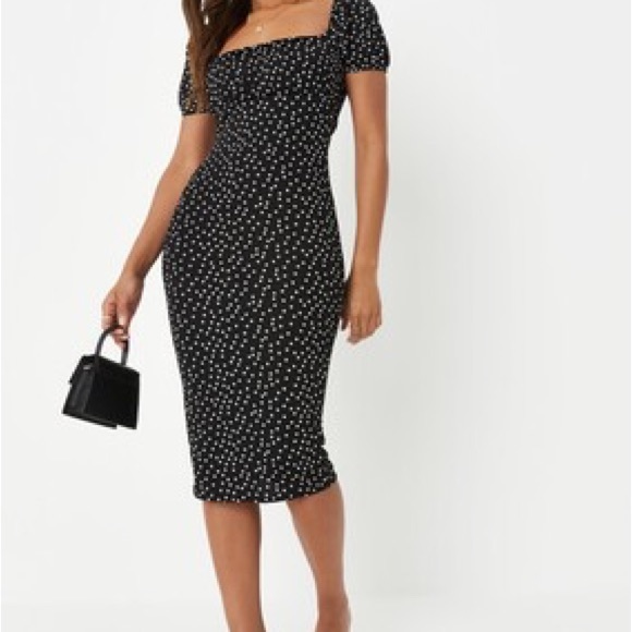 Missguided Dresses & Skirts - RUCHED BUST MILKMAID MIDI
DRESS POLKA
Black